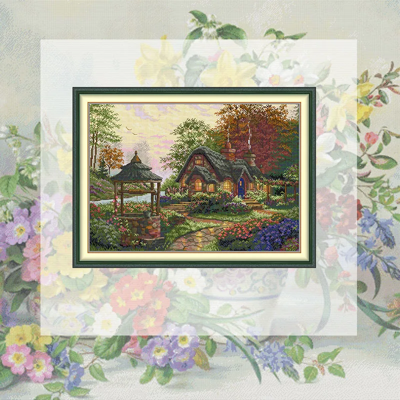 

JoySunday Wishing Lodge Pattern Print Cross Stitch Kit Aida 16CT 14CT 11CT DIY Folk Craft Needle Home Deco Hand Embroidery Set