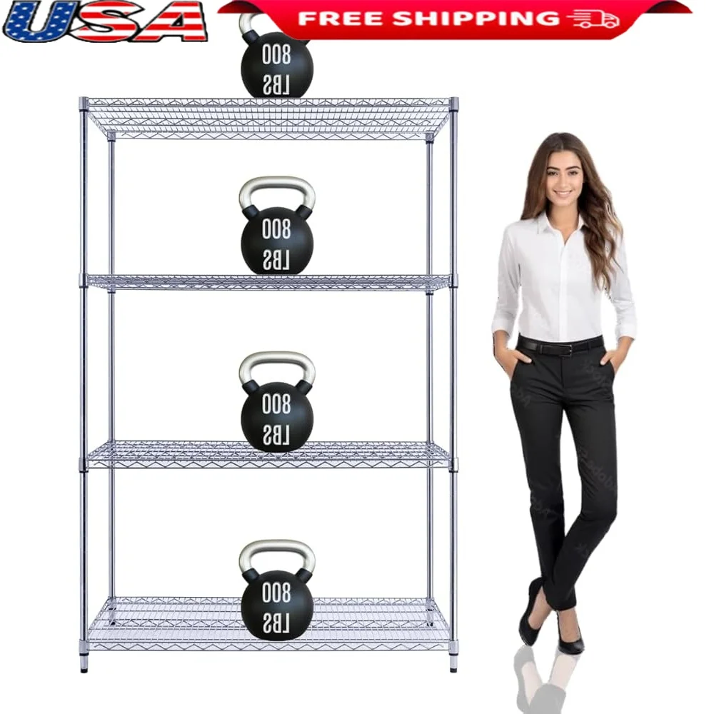 

Heavy Duty Chrome 4-Tier Wire Shelving NSF Commercial Unit with Caster Wheels Adjustable Storage Rack Garage Hospital Kitchen