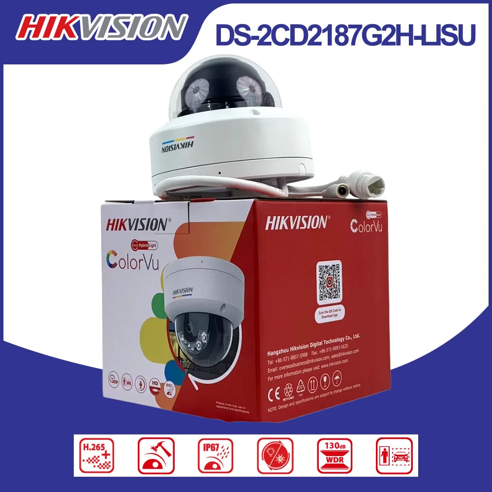 Hikvision DS-2CD2187G2H-LISU 8MP ColorVu Dome IP Camera Smart Hybrid Light 130dB WDR H.265+ Built-in Mic IP67 IK10 PoE Outdoor