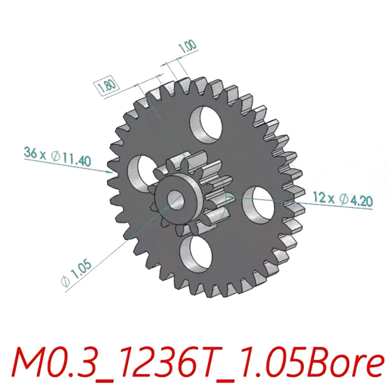 1.05mm 12/36T Precision Transmission System Aircraft Model RC Gear RC Model Making 0.3M Double Plastic Gear