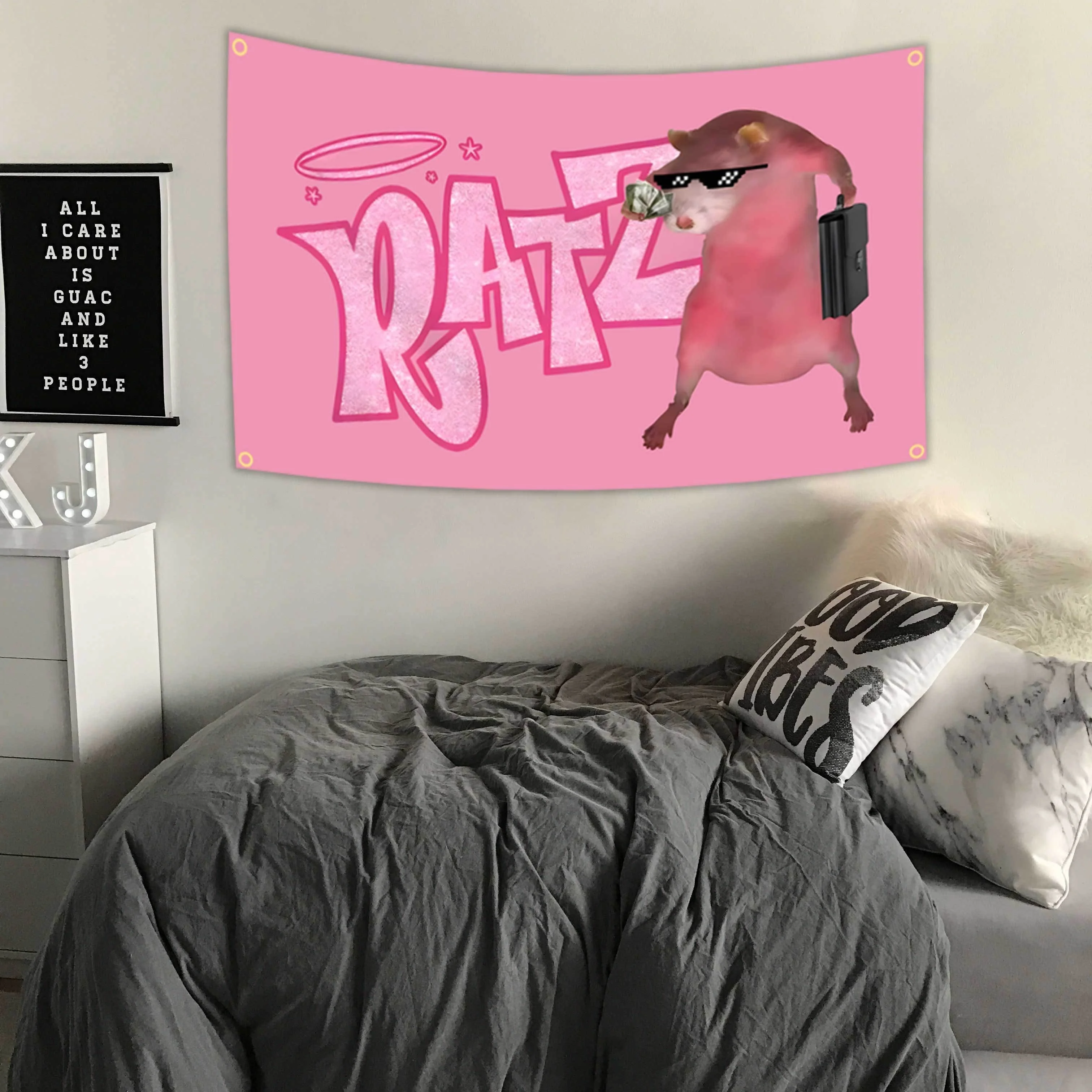 VIKAMA Funny Ratz Mouse Tapestry Pink Aesthetic Gangster Rat Wall Hanging for Bedroom Indie Room Meme Decor Home Decor