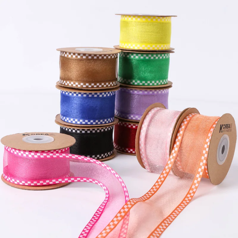 

1cm 1.6cm 2.5cm 4cm Organza Grosgrain Check Ribbon For DIY Handmade Hair Bow Material Gift Packing Flower Wrapping Lace Tulle