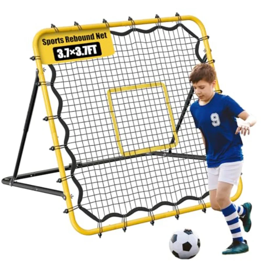 

3.7×3.7FT Soccer and Baseball Rebounder NetVolleyball Rebounder Pitch Back Net Multi-Sport Training Rebound Net with Pitching T