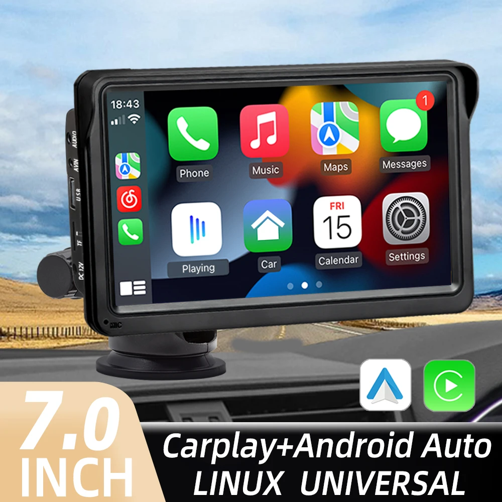 HIPPBQCC راديو السيارة اللاسلكي CarPlay أندرويد السيارات الوسائط المتعددة مشغل فيديو 7 بوصة شاشة تعمل باللمس المحمولة مع USB للكاميرا الخلفية #1