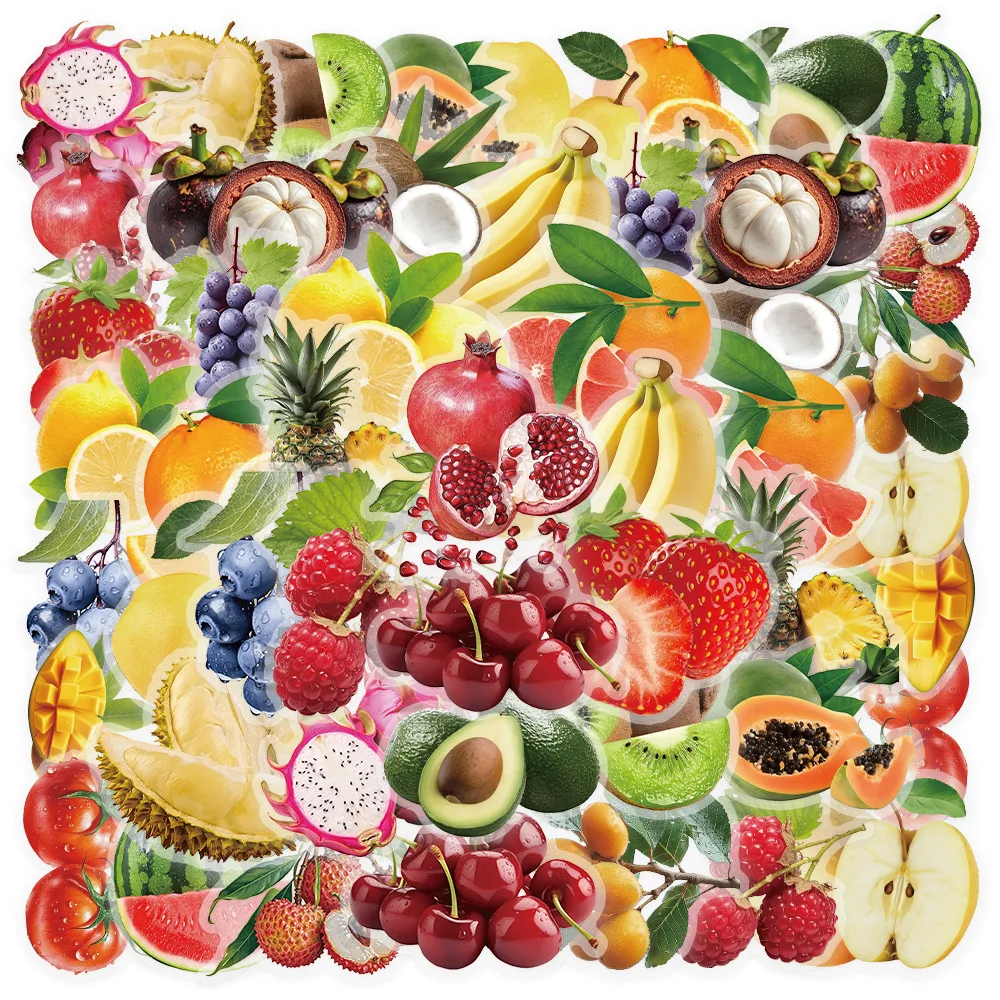 54/108 Pcs Exquisite HD Fruit PET Clear Stickers Waterproof Removable DIY for Phone Fridge Cabinet Lunch Box File Holder Drawer