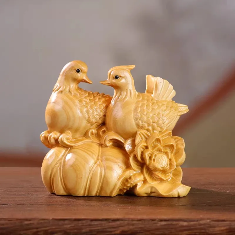 “Mandarin Ducks of Union” Palm Treasure - Boxwood Carving for Marriage Blessing & Handheld Enjoyment, An Intimate Love Token