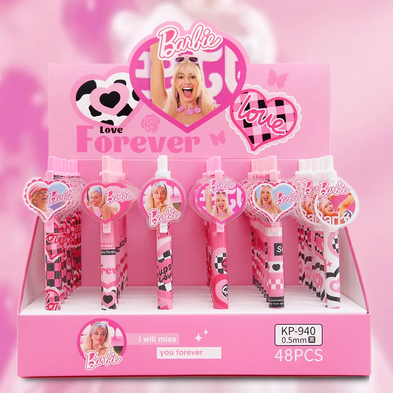 48Pcs Cute Barbie Press Pen Pink Girly Heart Acrylic Boxed Press Water Pen Student  Kawaii Learning Stationery Daily Supplies