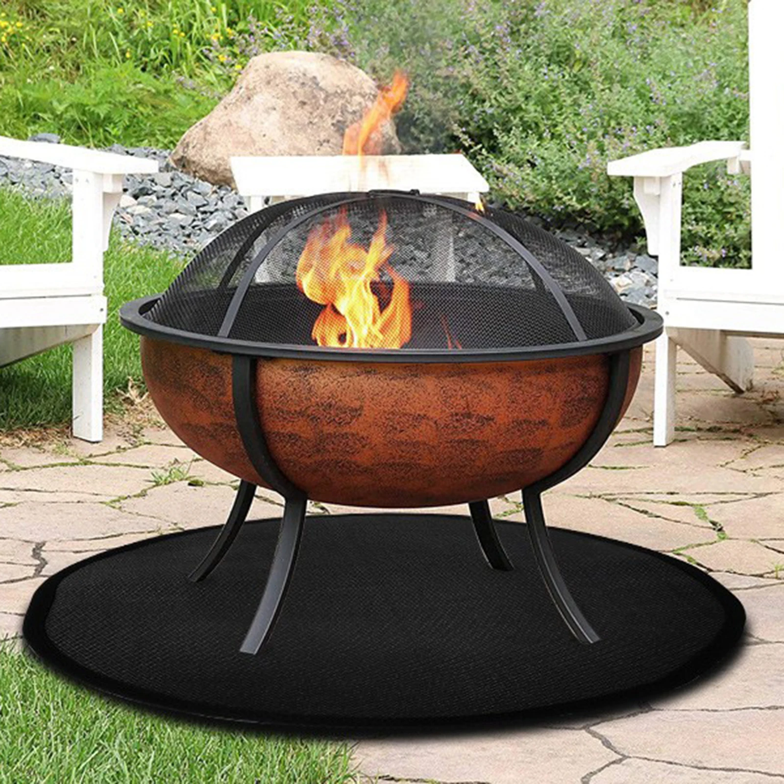 24 Inch Fire Pit Mat 3-Layer Round Fireproof Mat Heat Insulated Fibreglass Silicone BBQ Mats for Decking Grass Patio Protector