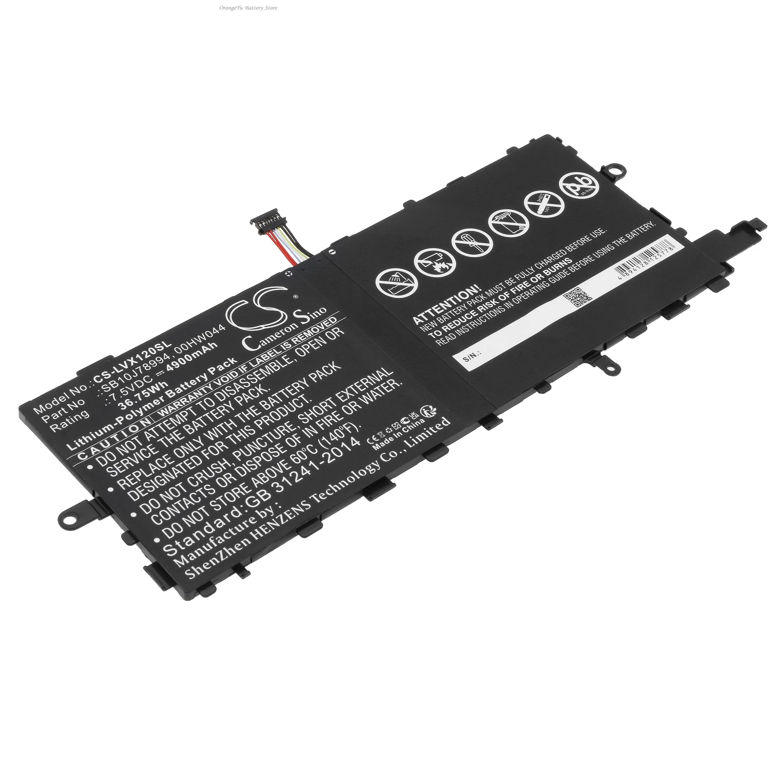Replacement 7.5V 4900mAh Tablet battery SB10J78994 SB10J78993 00HW045 00HW046 00HW044 for Lenovo ThinkPad X1 Tablet
