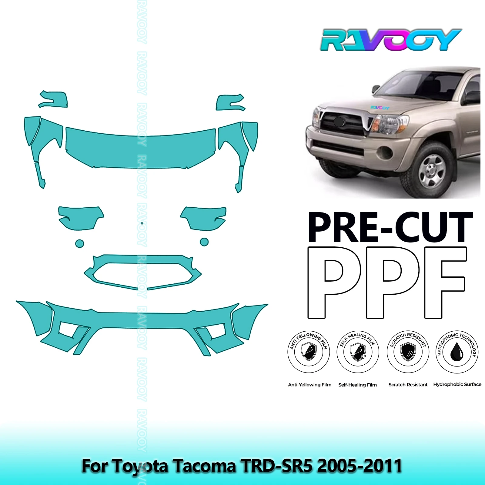 

8.5Mil Precut Paint Protection Film PPF Clear Bra Front Kit For Toyota Tacoma TRD-SR5 2005-2011