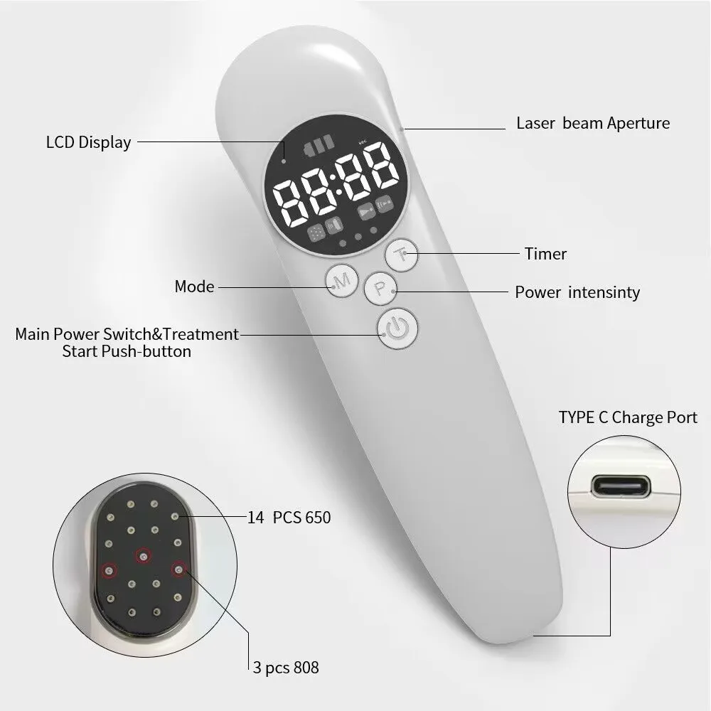 

Knee Pain Therapy Equipment Cold Laser Machine 880mW 3x808nm+14x650nm 1 Diodes for Wound Healing Tissue Repair