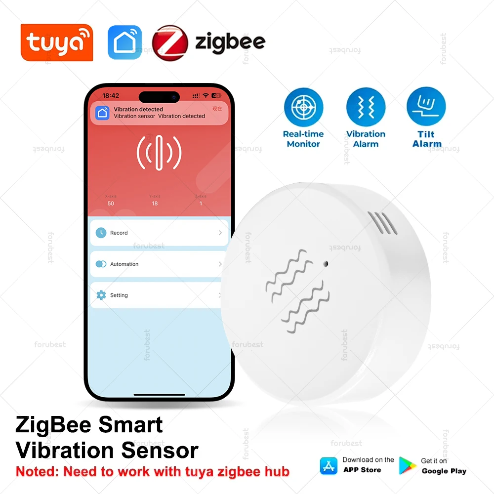 Tuya Smart Home ZigBee Vibration Sensor Real Time Monitoring App Remote Control Self Defense Security Protection Alarm Detector