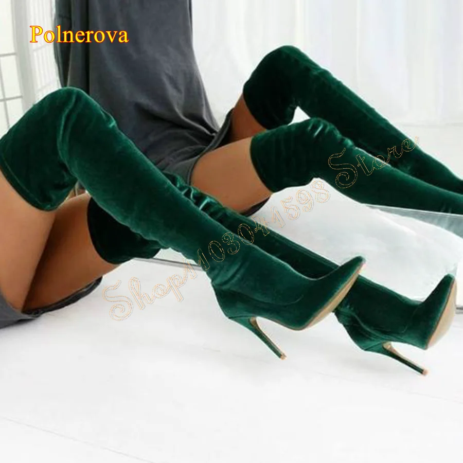 

Sexy Tight Velour High Heel Boots,Pointed Toe Thin Heel Over The Knee Boots Women Boots Plus Size 2023 New Zapatos Para Mujere