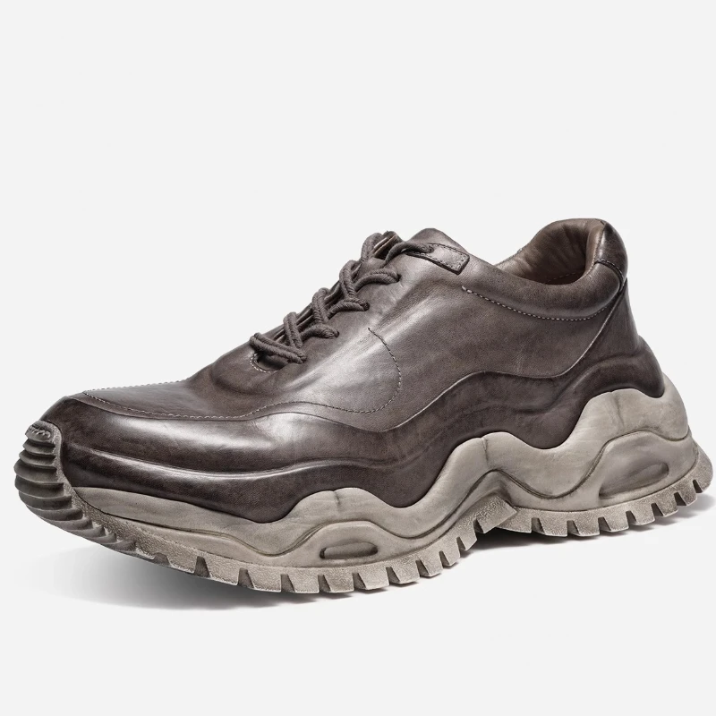 Hand Washed Horsehide Thick Soled Daddy Shoes for Men's and Women's Retro Comfortable Breathable Outdoor Sports and Casual Shoes