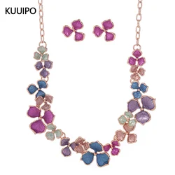 Fashion Multicolor Flower Necklace and Earrings Set for Women Accessories New Trendy Jewelry Sets Vacation Party Prom Gift