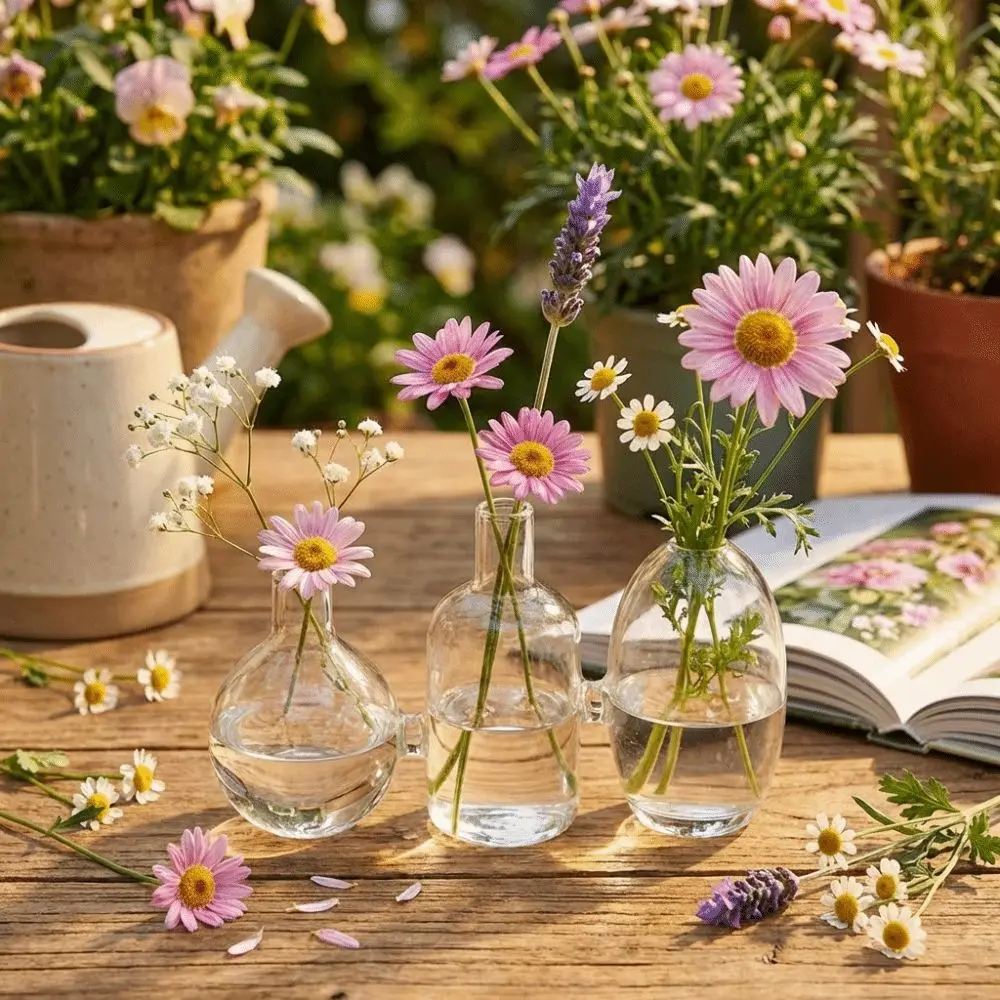 Transparent Glass Vase Triple Connected Flower Holder Plant Terrarium Minimalist Floral Bottle Hydroponic Vase