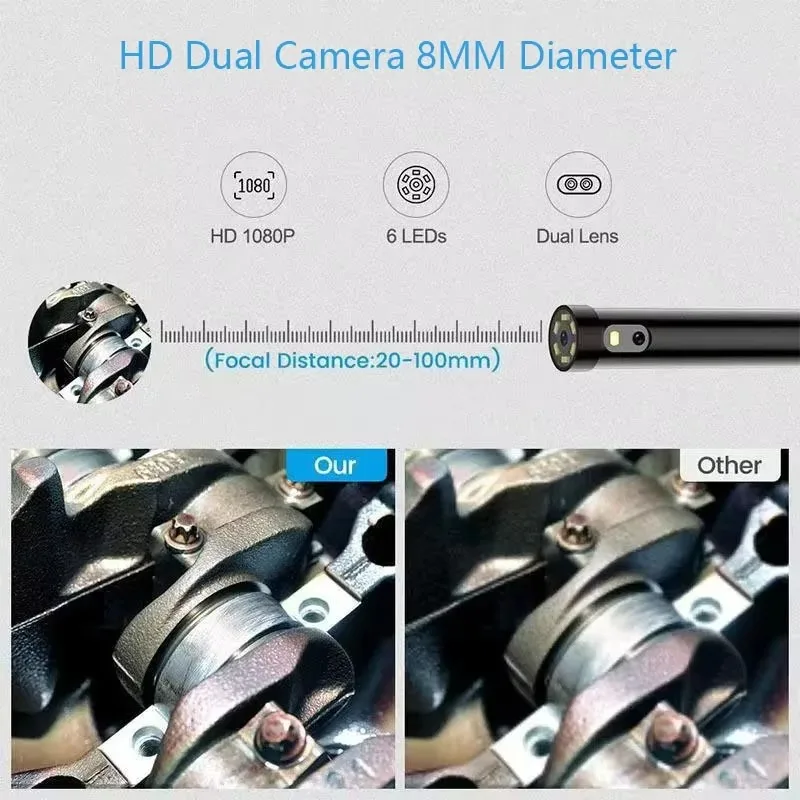 Câmera endoscópica dupla HD com lente de 5,5 mm e 8 mm e IP67 à prova d'água, adequada para telefones Android, com cabo macio e rígido