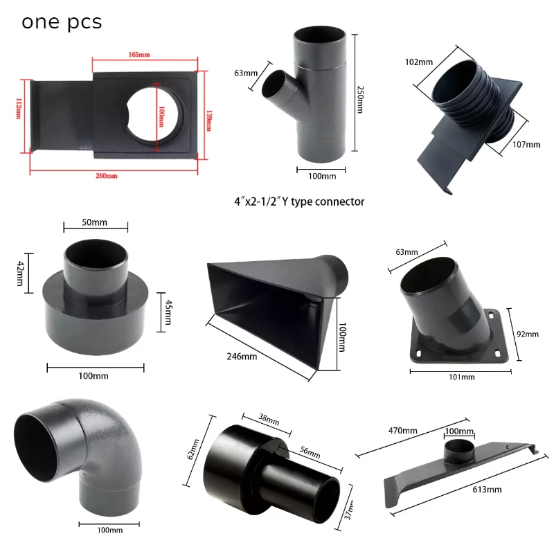 Woodworking Dust Collection Fittings Kit for Industrial Vacuum System PVC Elbow Tee Reducer Connectors Slide Gate Valve & Clamp
