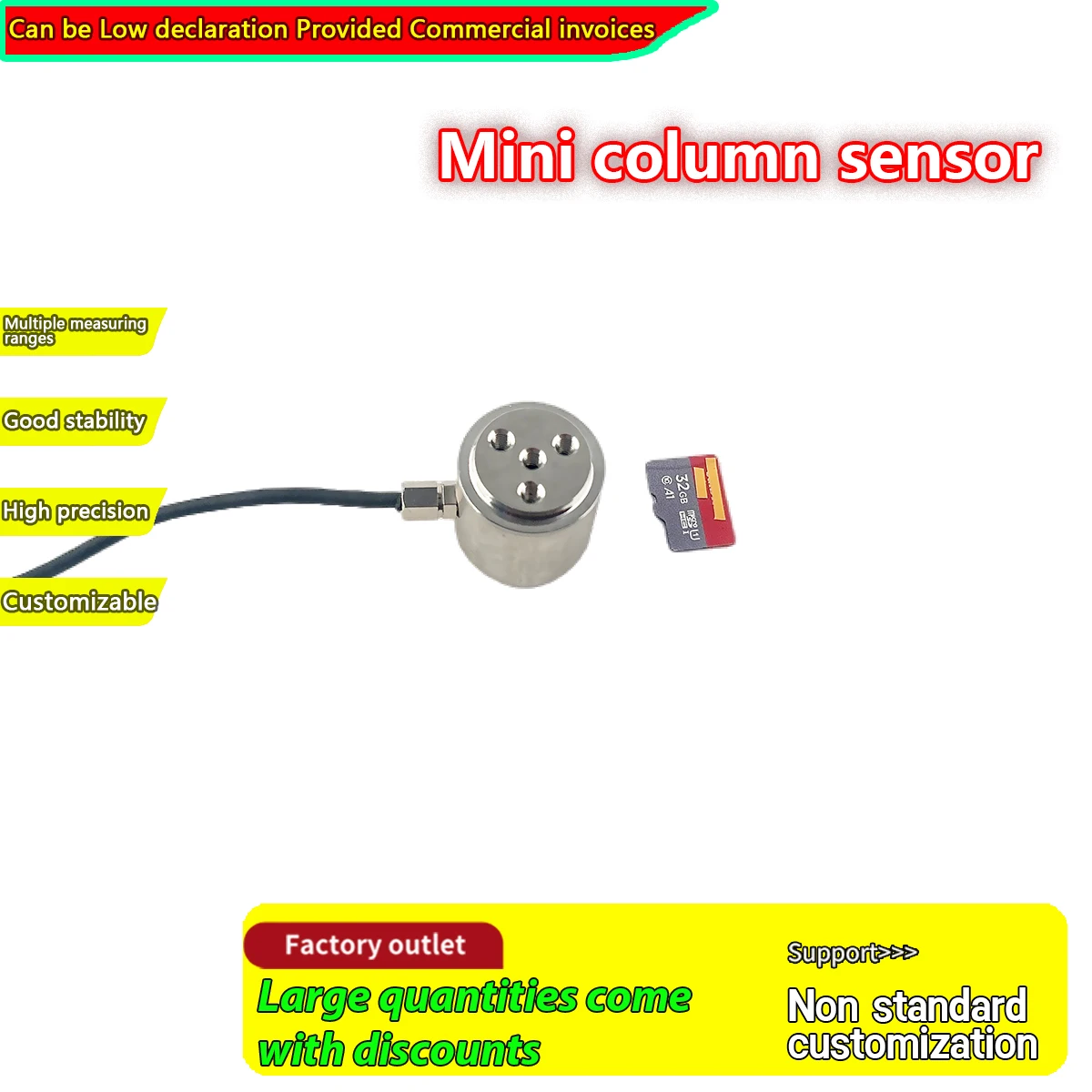 High Accuracy ZB4 Small Column Type Compression Sensor Load Cell 0-200kg MV/V Output High Accuracy for Press Force Measurement