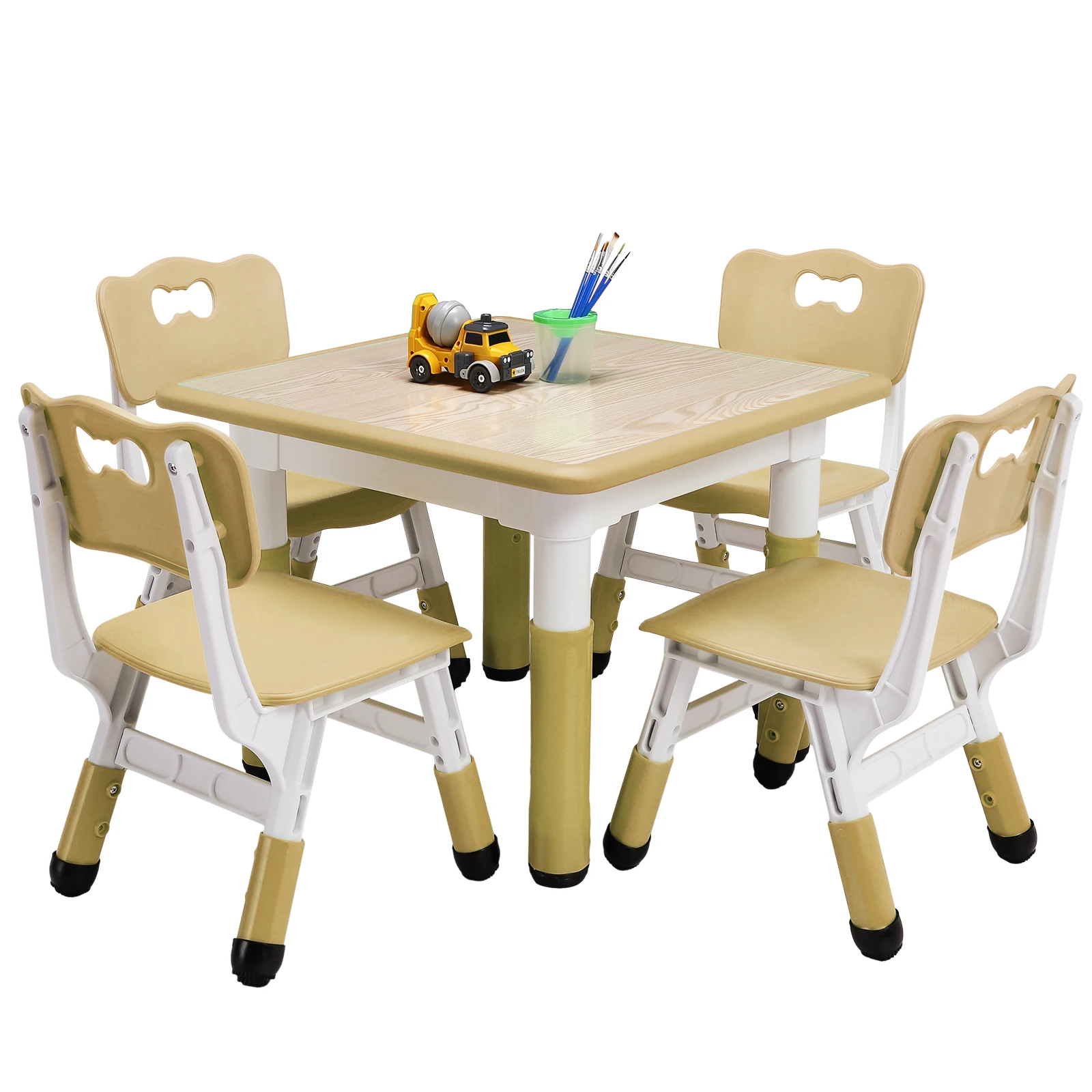 Kids Table and 4 Chairs Set, Height Adjustable Toddler Table and Chair Set for Ages 3-8, Easy to Wipe Arts & Crafts Table