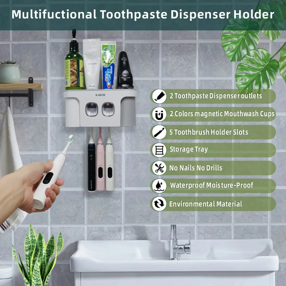 Toothpaste Dispenser Set electric Toothbrush Bathroom Accessories Magnetic Mouthwash Cup Bathroom Toothbrush Holder Wall Mounted