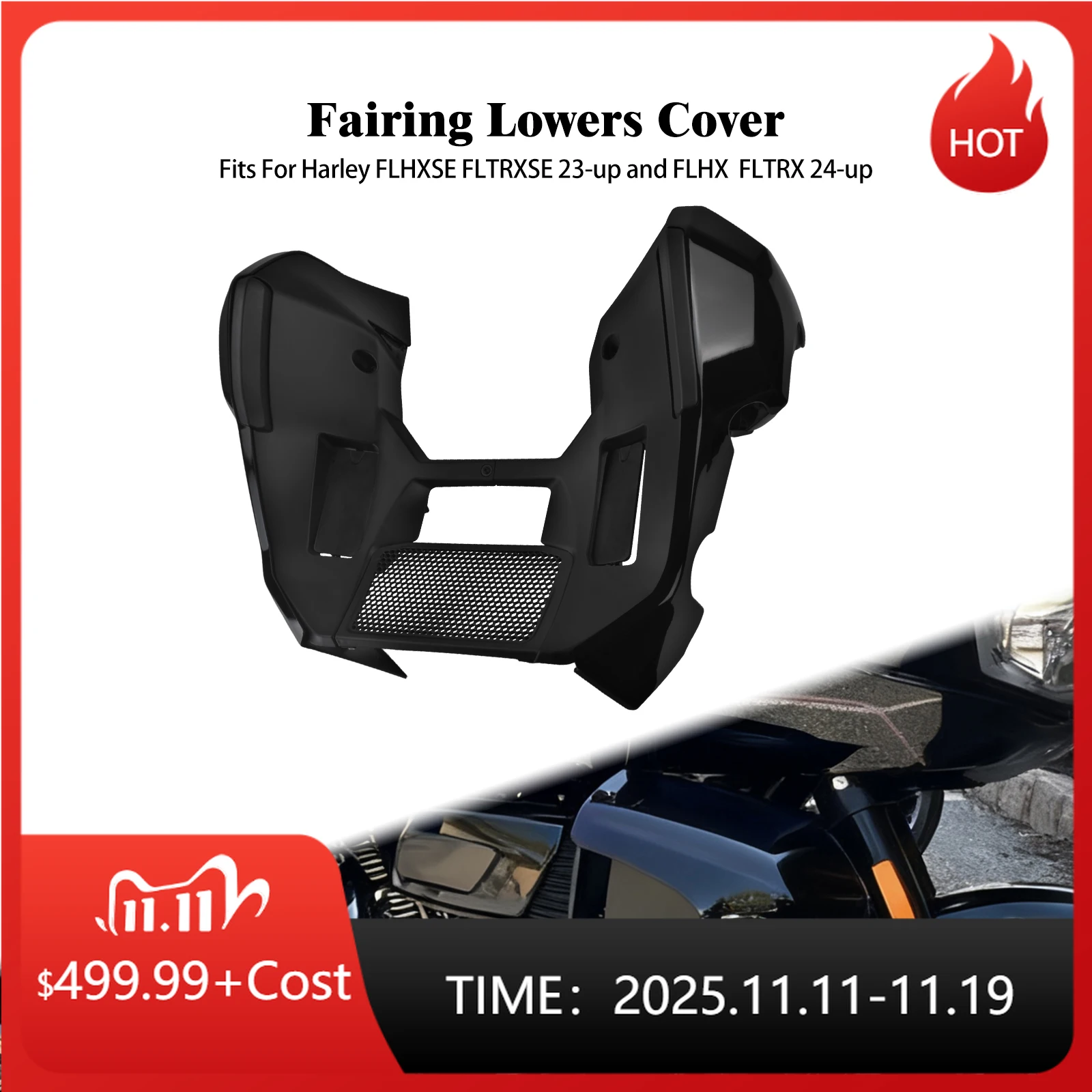 

Motorcycle Chin Spoiler Extended Kit Fairing Lowers Cover For Harley Touring CVO Street Road Glide 2023-Up FLHX FLTRX 2024-Later