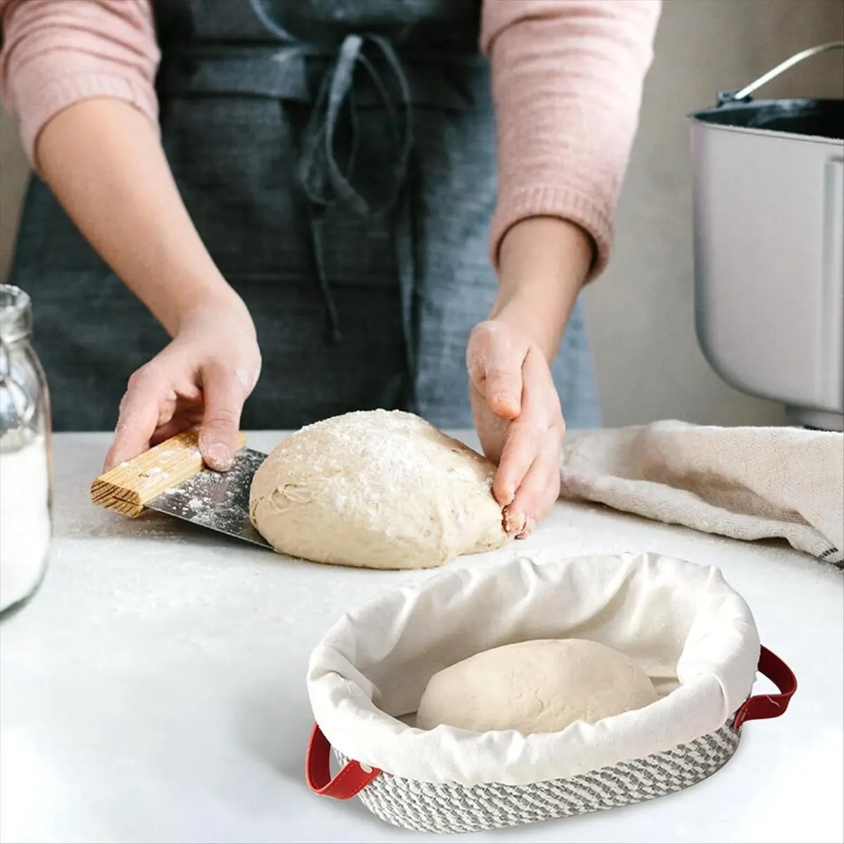 

2 шт., корзина для расстойки хлеба Banneton из хлопковой веревки, овальная корзина для хлеба с вкладышами и крышками для выпечки хлеба