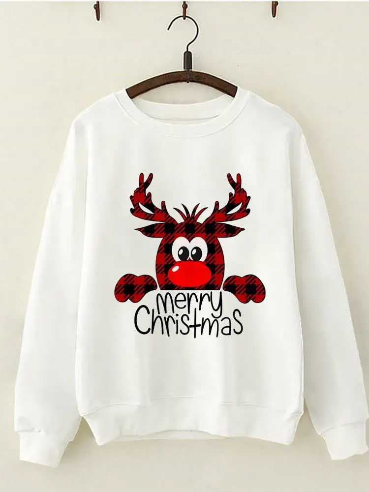 

Christmas Fashion Plaid Deer Cute Lovely 90s Clothes New Year Casual Graphic Sweatshirts Print Women Wear Clothing Pullovers