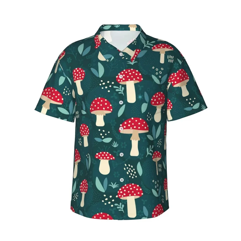 Men'S Short Sleeve Button Down Shirts Hawaiian Bright Mushrooms Printed Beach Shirt Women Floral Shirts Hawaiian Shirt Tops