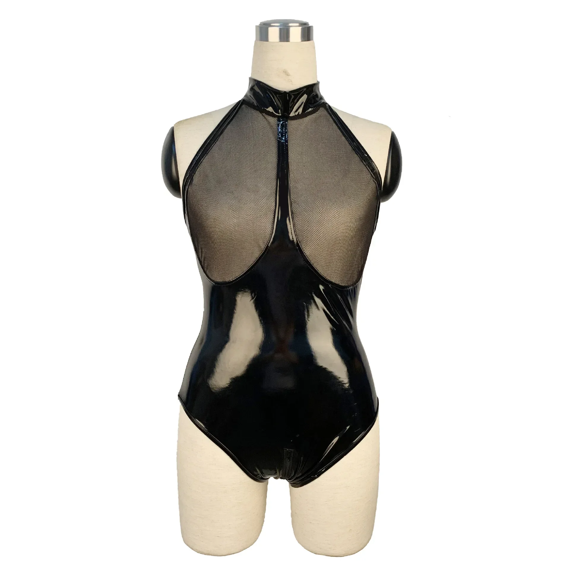 Catsuit en latex PU brillant avec soutien-gorge ouvert, costume de batterie PVC, faux cuir, maille Teddy, lingerie, fétiche 2025