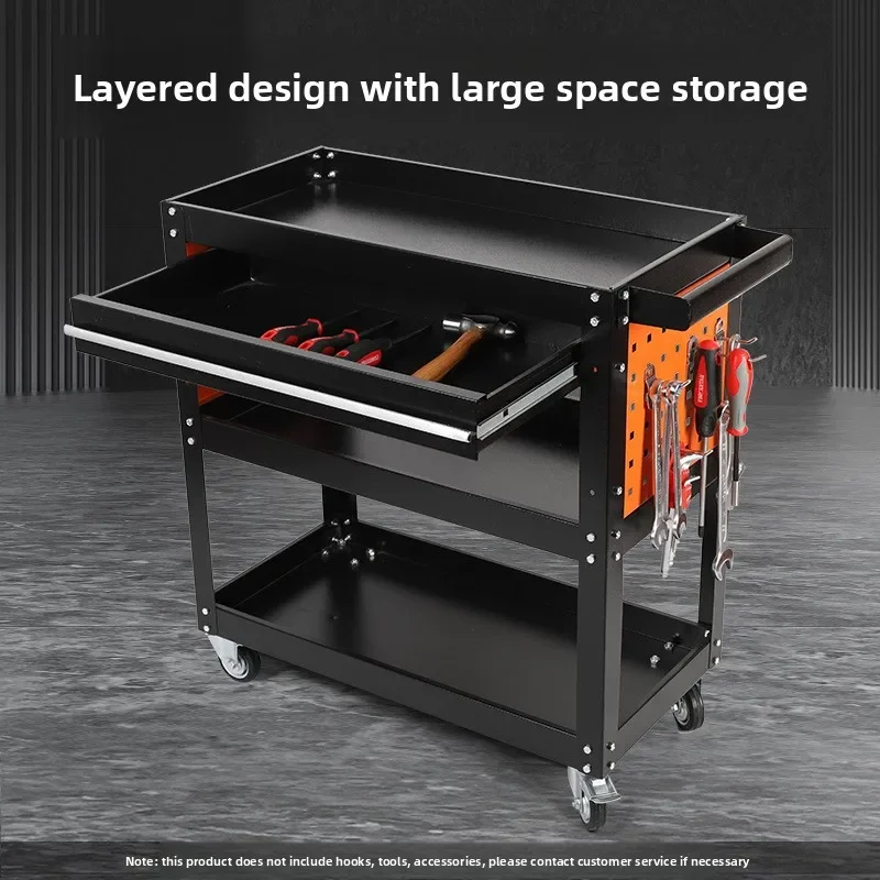 Classic Iron 3-Tier Steerable Brake Wheel Multifunctional Tool Cart - Organized Storage for Auto Repair Shop Workshop Efficiency
