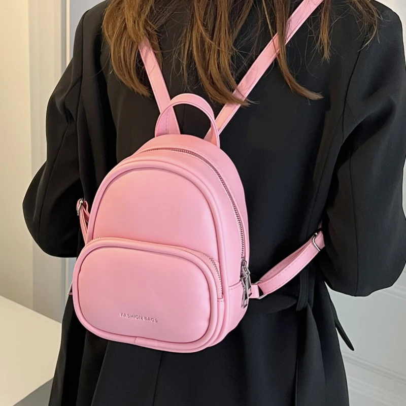 Fashion Mini Backpack Female Trendy New Candy Color Simplicity PU Leather Double Backpack Travel Cute Women Small Backpack