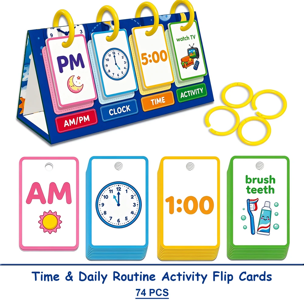Clock Reading & Time Management Flashcards for Children Preschool Cognitive Development Telling Time Educational Learning Cards