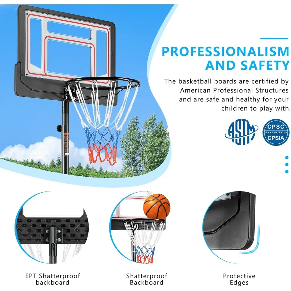휴대용 농구대 높이 조절 가능 4.8-6.9피트 PET 충격 방지 백보드 및 바퀴 포함 야외 놀이용