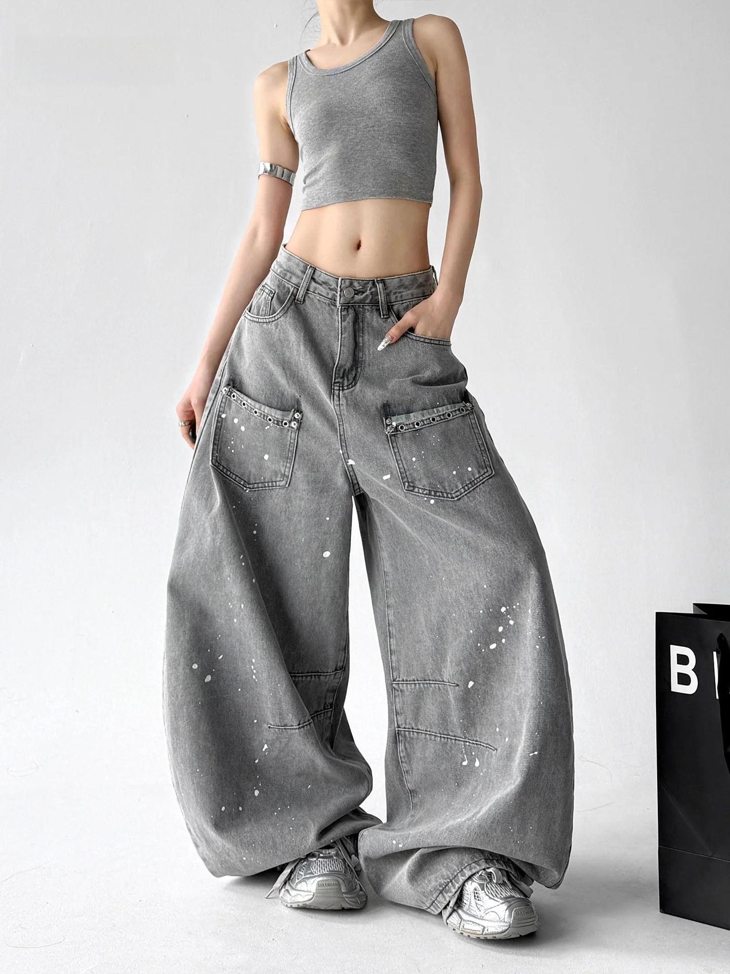 

American Cool Dance Washed Wide Leg Jeans High Waist Draped Slim Long Pants Spring Summer New Style Women's Cotton Stretch Denim