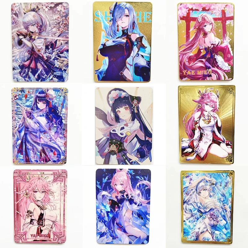 Anime Genshin Impact Peripheral Diy Metal Collectible Cards Yae Miko Raiden Shogun Kamisato Ayaka Christmas Birthday Gifts Toys