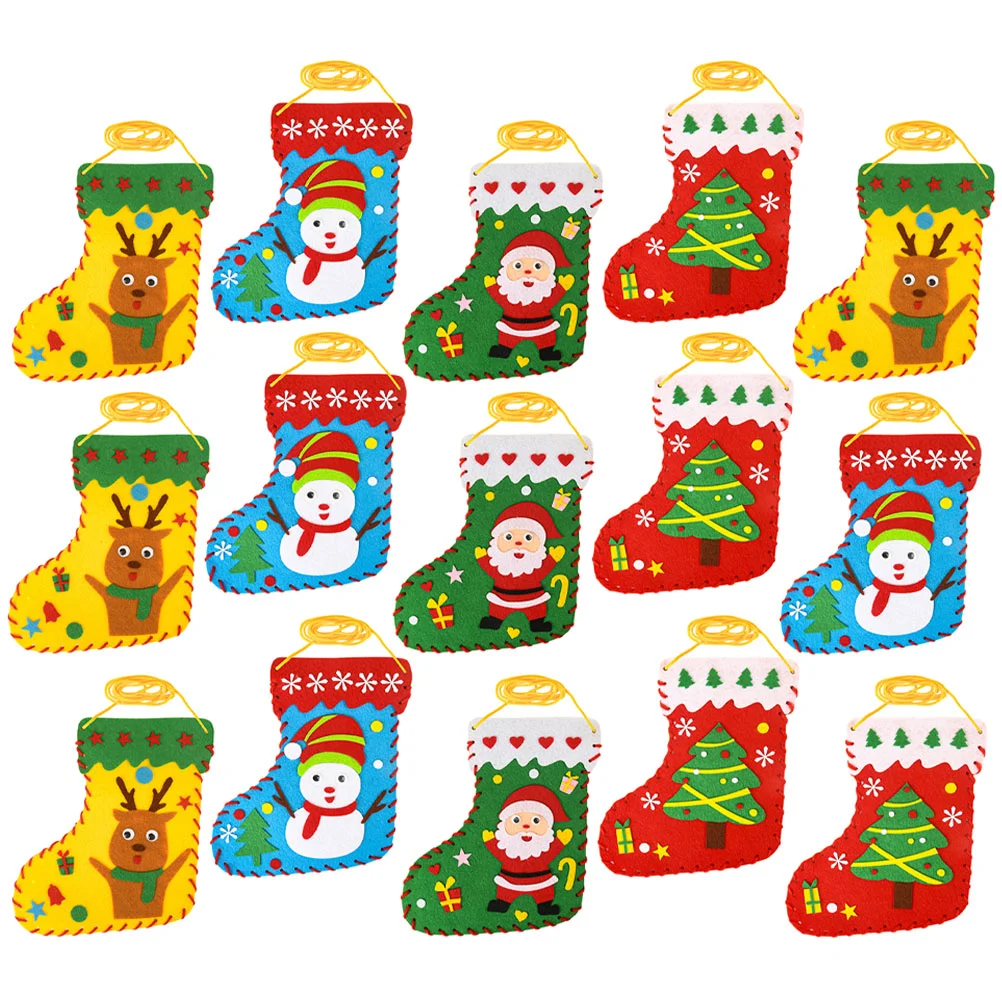 20 PCS Children Sewing Kit Christmas Socks DIY Children's Handmade Non-woven Educational Toys for Beginners Kids