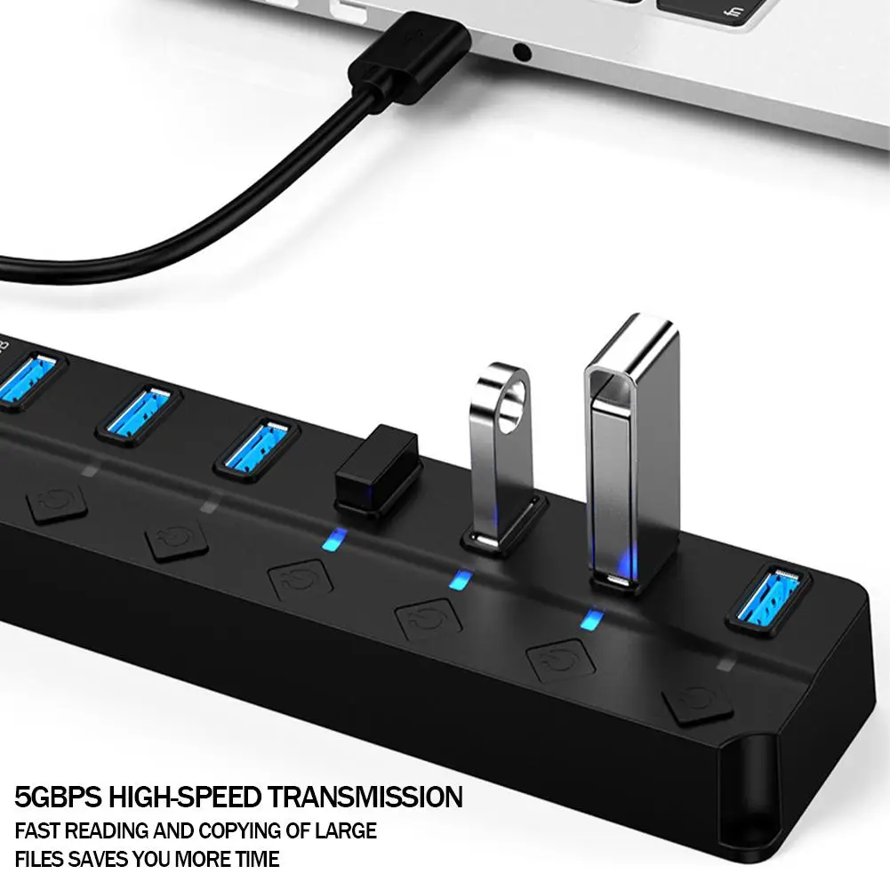 USB Hub 3.0 Multiprise USB High Speed Splitter 7 Port 5Gbps Power Adapter USB 2.0 Expander Switch for Computer Accessories K9N3