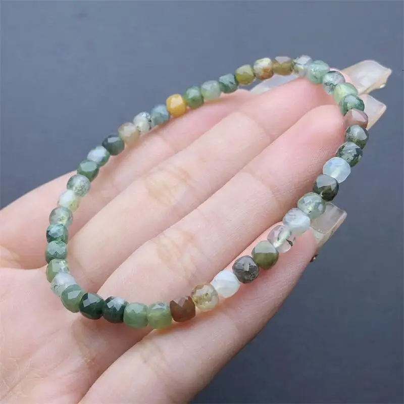 4MM Natural Moss Agate Cube Bracelet Crystal Reiki Gemstone Fashion Jewelry Fengshui Women Healing Gift 1pcs