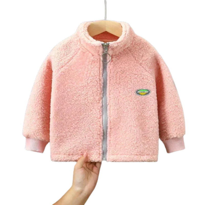 2023 New Kids Clothes Girls Crew Neck Long Sleeve Autumn Winter Thick Kawaii Solid Color Smart Zipper Playful Furry Clothes