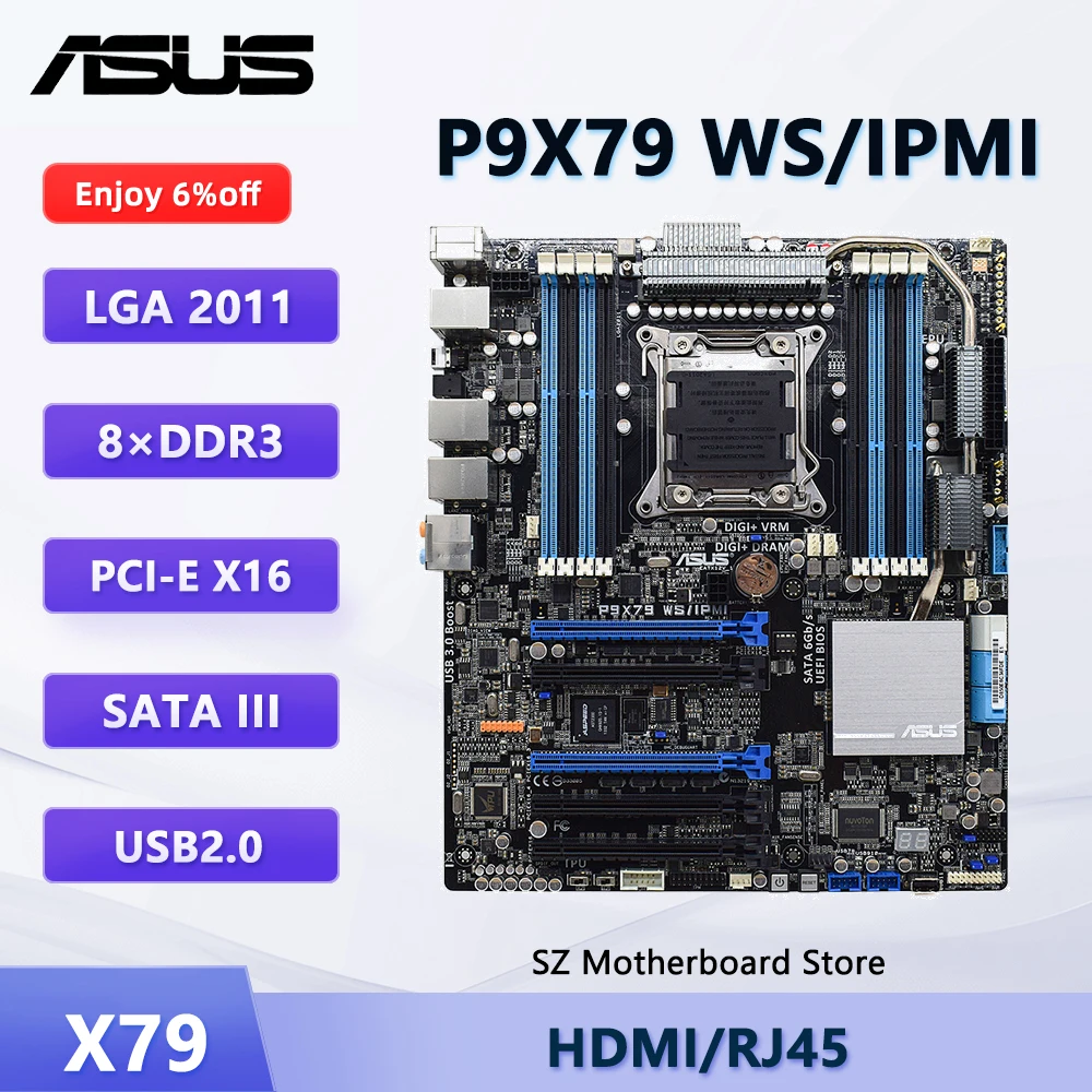 

Материнская плата ASUS P9X79 WS/IPMI X79 LGA 2011 для Xeon E5-2687W v2 E5-2697 v2 E5-1650 v2 Процессор DDR3 PCI-E X16 SATA III