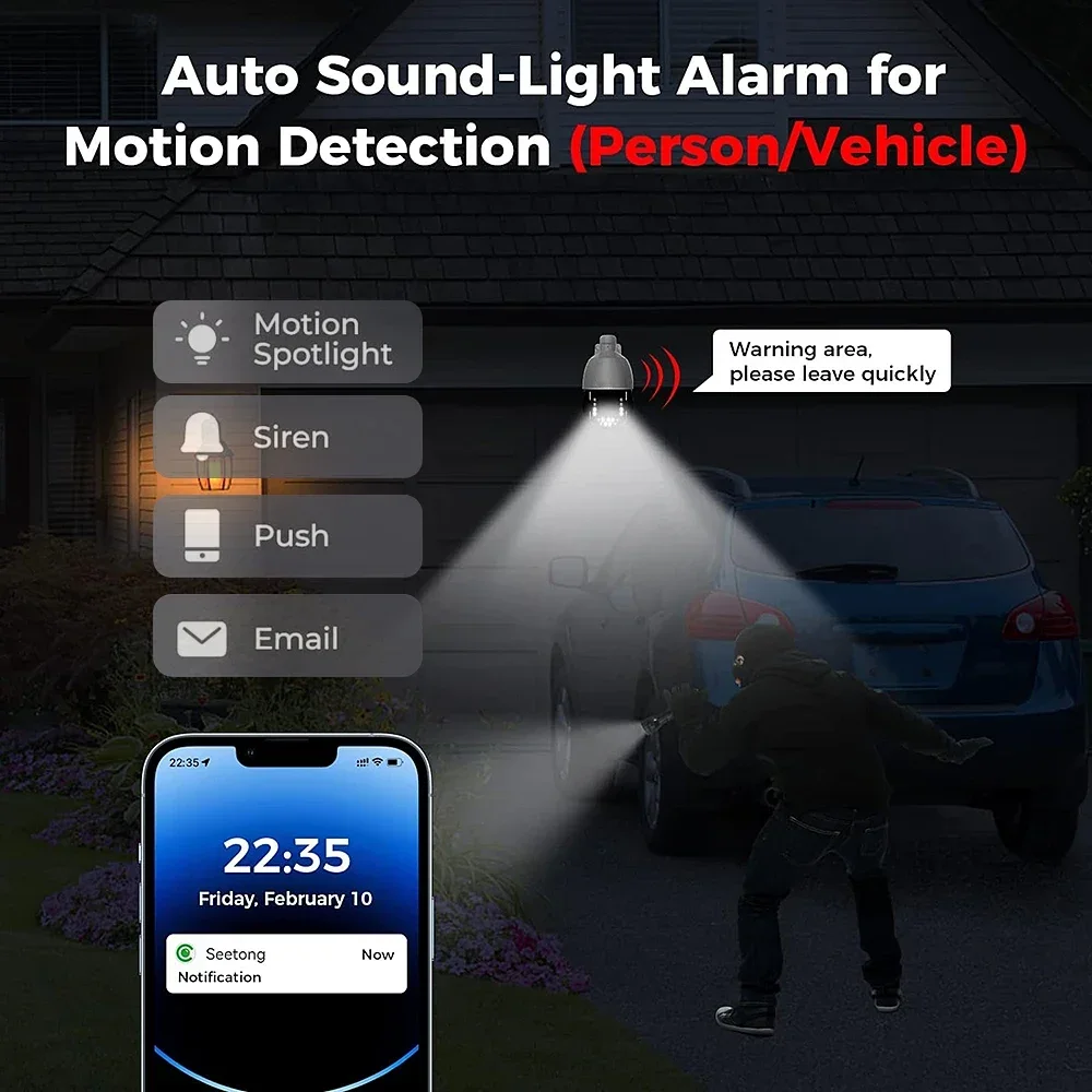 야외 유선 IP 카메라, 자동 줌 추적, 사람 차량 감지 돔 보안 카메라, 8MP 4K, 360 ° PoE PTZ 카메라, 30X 광학 줌