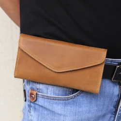 Mens Cow Leather Belt Loops Waist Bag Wallet Purse Leather Hiking Riding Travel Fanny Waist Pack Small Phone Pouch for Men Women