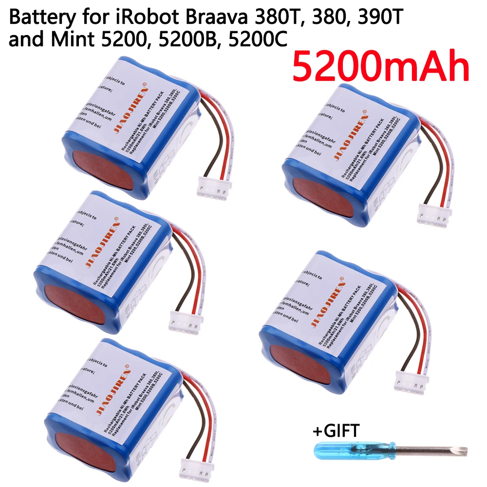 

5200mAh Battery for iRobot Braava 380T, 380, 390T and Mint 5200, 5200B, 5200C Vacuum Cleaner parts 7.2V 5200MAH NI-MH battery