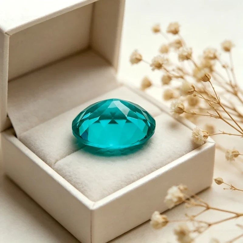 Paraiba Ovaler Künstlicher Edelstein in Neonblau mit Zertifikat, Handgeschliffen – Detail 6