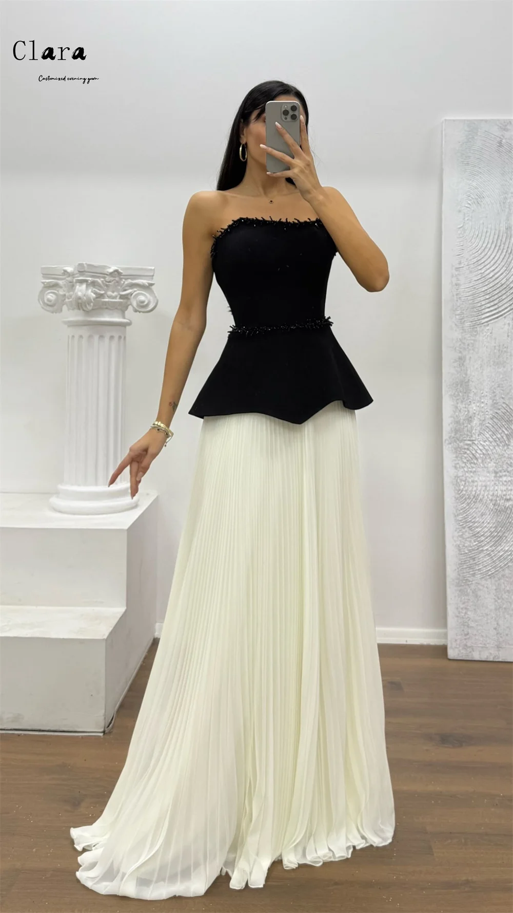 Clara personalizado cor contrastante fora do ombro sem mangas uma linha vestido de noite de luxo 2025 vestido de festa luxuoso vestido elegante feminino