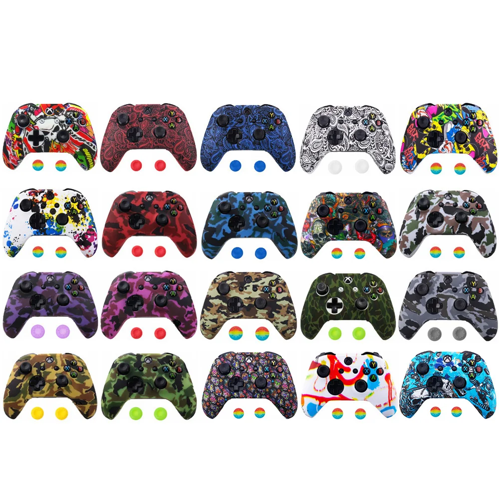 ZOMTOPซิลิโคนป้องกันกรณีผิวสำหรับXbox One X S Controller Protector Water Transferการพิมพ์CamouflageฝาครอบGrips Caps