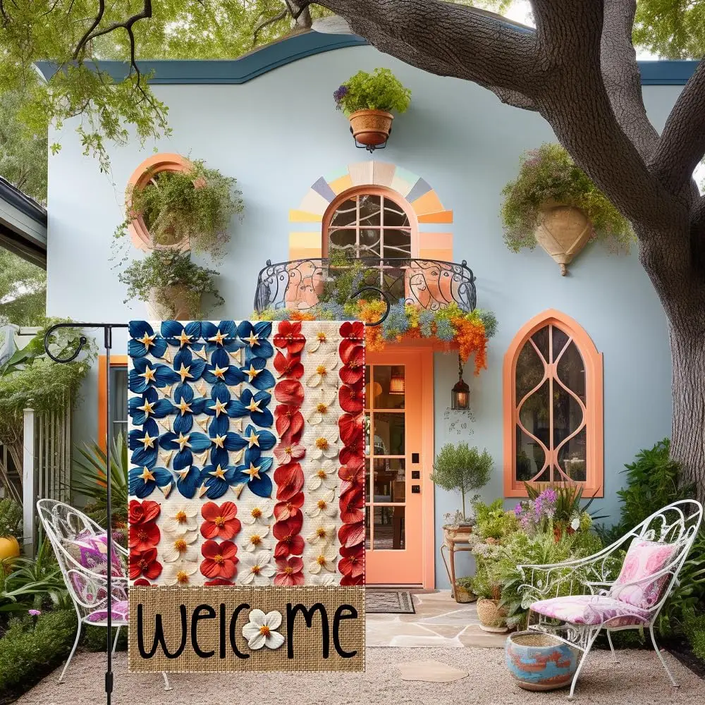 Memorial Day Garden Flag 4th of July Floral Garden Flags 12x18 Inch Double-Sided Small Burlap, Patriotic American Flag Outsi PPZ