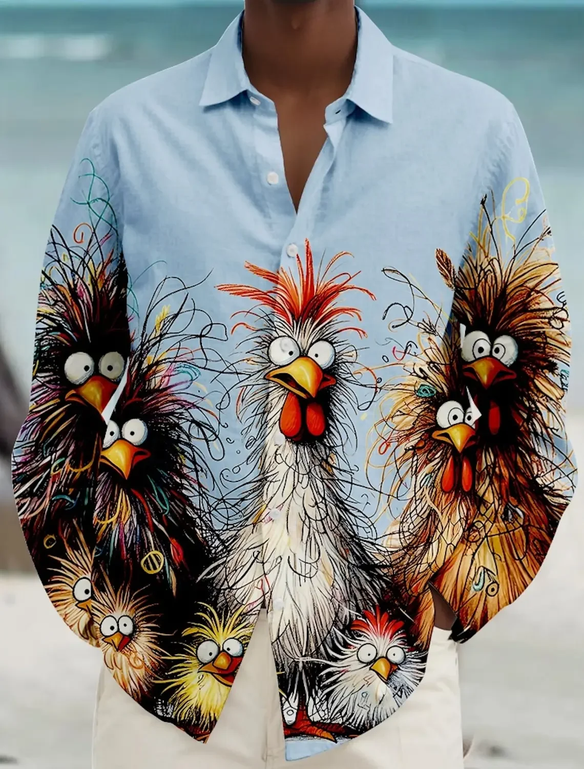 

Rooster Hawaiian Casual Men's Button Up Shirt Beach Shirt Long Sleeve Daily Vacation Collared Shirts 3D Print Thin Polyester