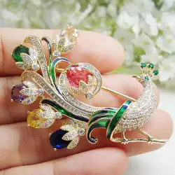 Luxurious Multi-color Peacock Festival Gifts Woman's Brooch Pin Zircon Crystal